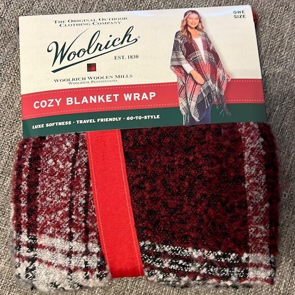 Woolrich cozy blanket wrap one size fits all new in package - red black gray - Picture 1 of 4